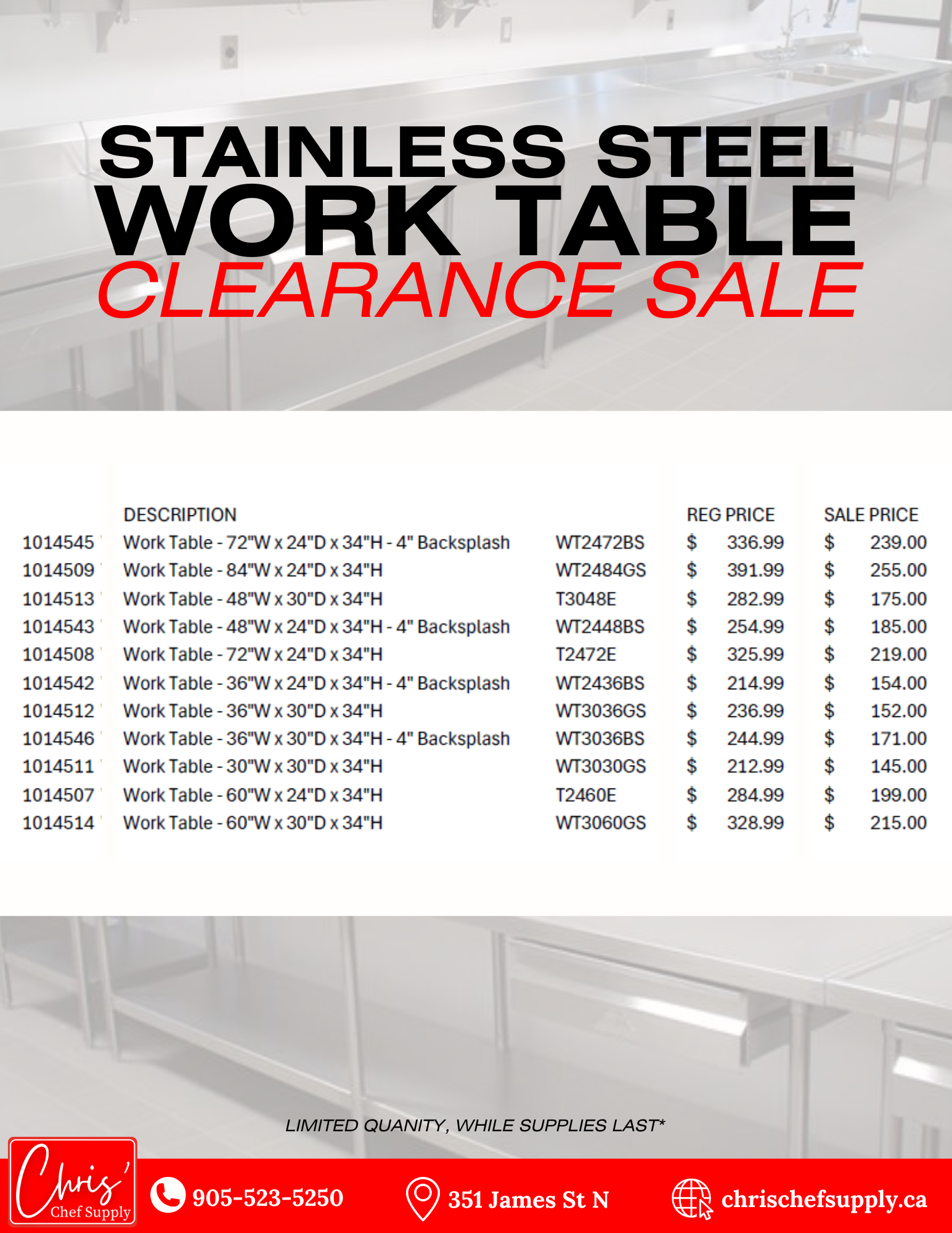 Stainless Steel Work Table Clearance Sale